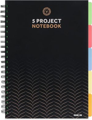 A4 Project Notebook with 5 Dividers Black
